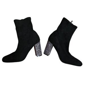 Jewel BADGLEY MISCHKA, Women's Glitter Block Heel Bootie, Black & Silver Size 8